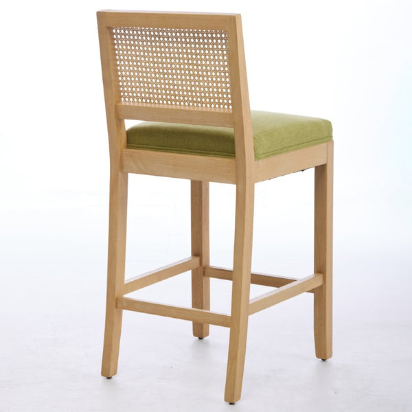 English Elm Full Solid Wood Bar Stools Set of 2 with Rattan Back and Linen Cushion for Kitchen Island W1143P610924