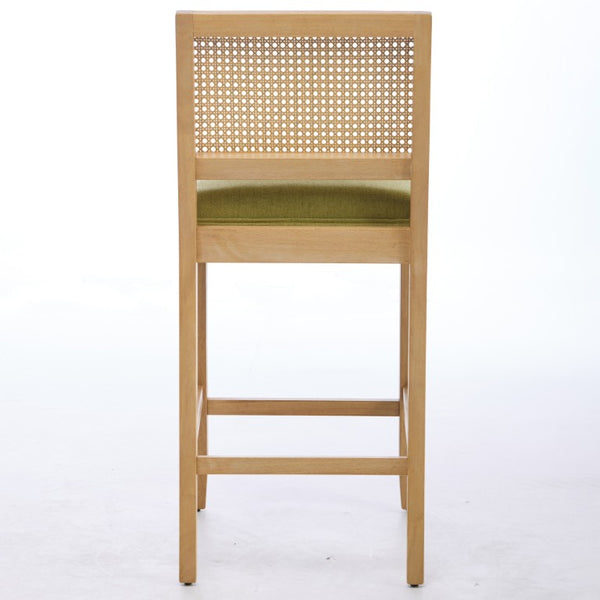 English Elm Full Solid Wood Bar Stools Set of 2 with Rattan Back and Linen Cushion for Kitchen Island W1143P610924