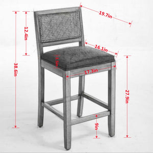English Elm Full Solid Wood Bar Stools Set of 2 with Rattan Back and Linen Cushion for Kitchen Island W1143P610924
