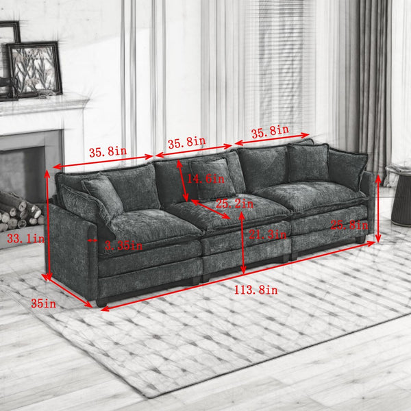 English Elm Cloud Modular Sofa Plush Chenille Upholstered Three Seat Couch for Living Room W1143S00069