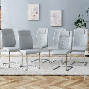 English Elm Equipped with PU Leather Foam Seats Six Contemporary Dining Chairs on Slim Metal Legs W1151102507