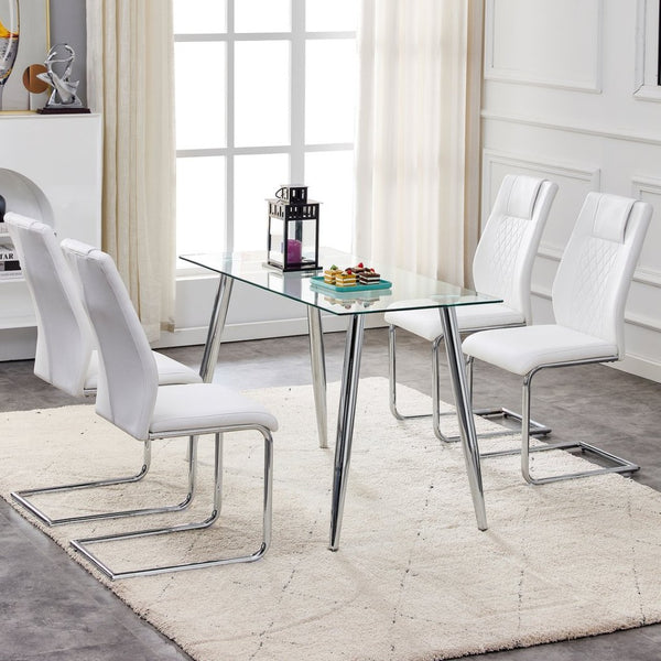 English Elm Modern Faux Leather Dining Chairs with Cushioned Seats and Sleek Metal Legs Set of 4 W115168230