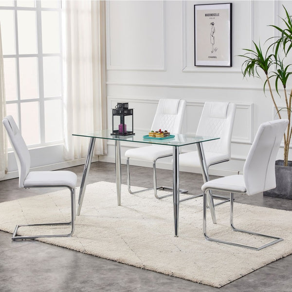 English Elm Modern Faux Leather Dining Chairs with Cushioned Seats and Sleek Metal Legs Set of 4 W115168230