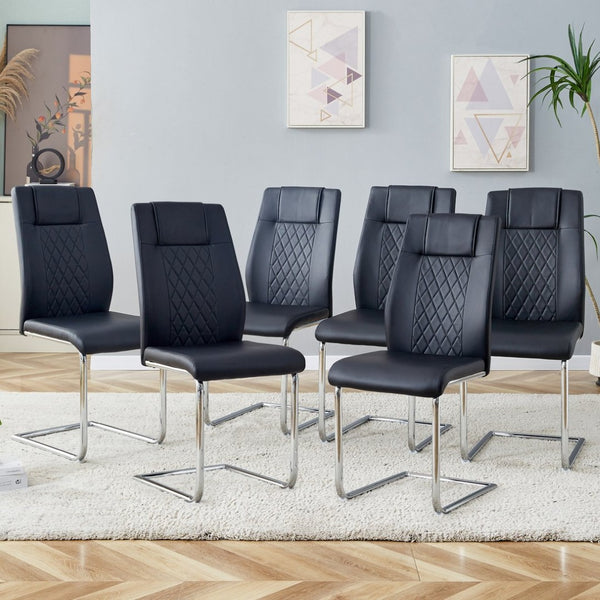 English Elm Modern Faux Leather Dining Chair Set of Six with Chrome Metal Frame for Kitchen W115181766