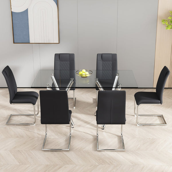 English Elm Modern Faux Leather Dining Chair Set of Six with Chrome Metal Frame for Kitchen W115181766