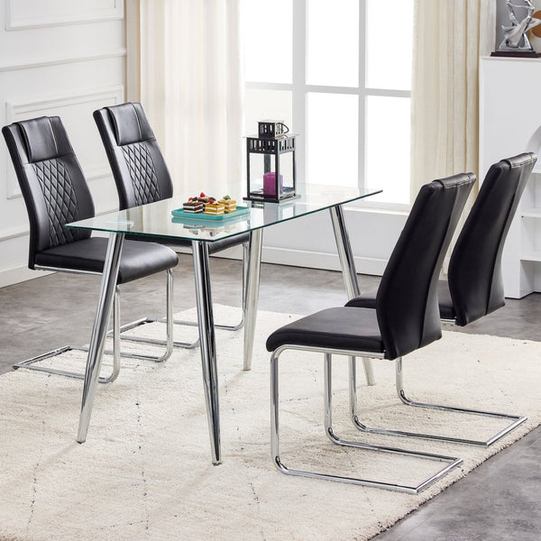 English Elm Modern Faux Leather Dining Chair Set of Six with Chrome Metal Frame for Kitchen W115181766
