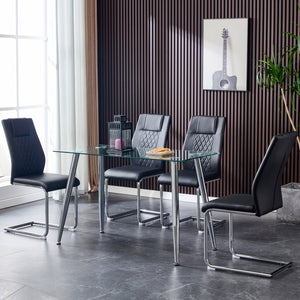 English Elm Modern Faux Leather Dining Chair Set of Six with Chrome Metal Frame for Kitchen W115181766