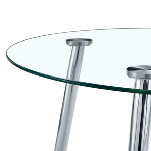 English Elm Round Glass Top Dining Table with Polished Silver Legs Seats Four in Modern Style W1151P205875