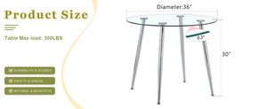 English Elm Round Glass Top Dining Table with Polished Silver Legs Seats Four in Modern Style W1151P205875