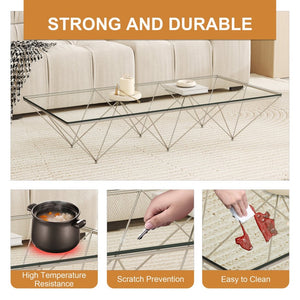 English Elm Only Tempered Glass Rectangular Table Top Clear Polished Panel for Dining and Kitchen W1151P209959