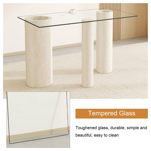 English Elm Only Tempered Glass Rectangular Table Top Clear Polished Panel for Dining and Kitchen W1151P209959