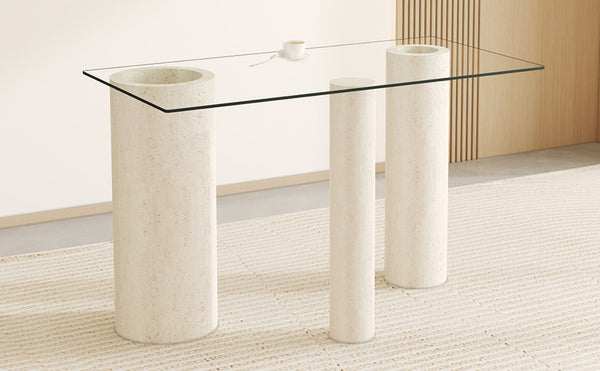English Elm Only Tempered Glass Rectangular Table Top Clear Polished Panel for Dining and Kitchen W1151P209959