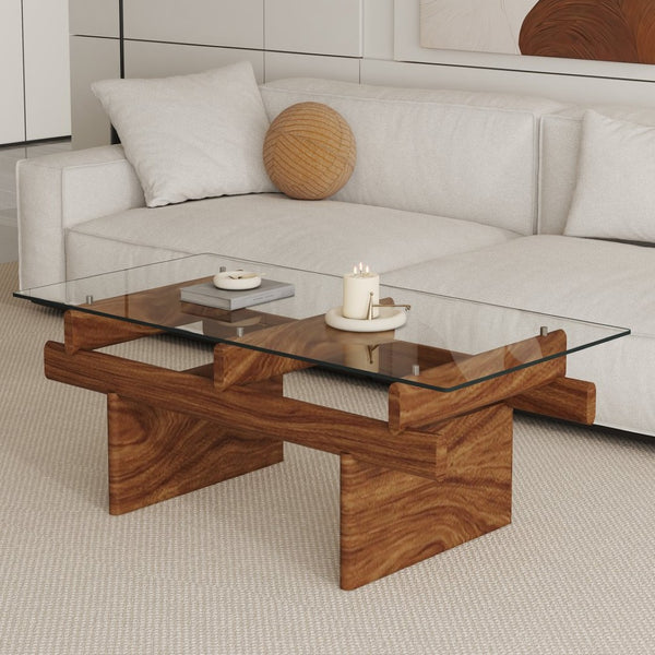 English Elm Only Tempered Glass Rectangular Table Top Clear Polished Panel for Dining and Kitchen W1151P209959