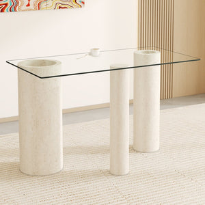 English Elm Only Tempered Glass Rectangular Table Top Clear Polished Panel for Dining and Kitchen W1151P209959