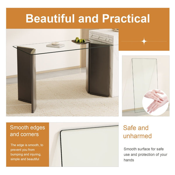 English Elm Only Tempered Glass Rectangular Table Top Clear Polished Panel for Dining and Kitchen W1151P209959
