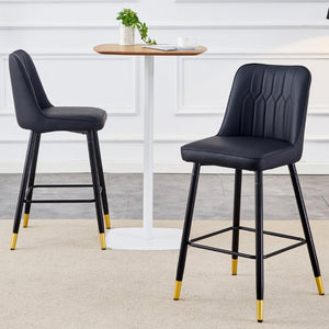 English Elm Modern Black PU Leather Bar Stools Set of 2 with Gold Accent Ring and Footrest W1151P210453