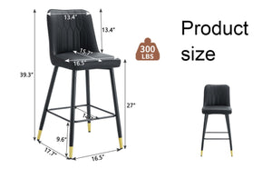 English Elm Modern Black PU Leather Bar Stools Set of 2 with Gold Accent Ring and Footrest W1151P210453