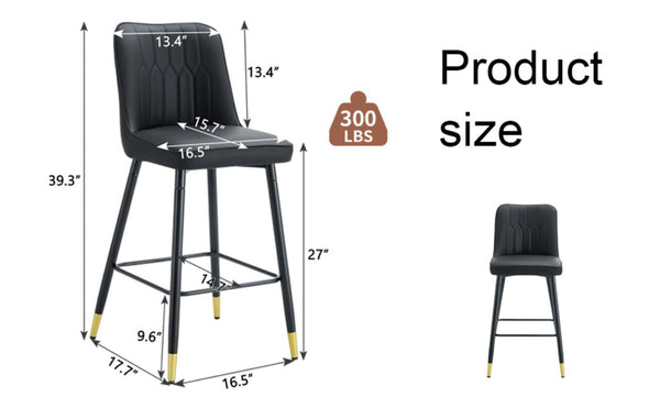 English Elm Modern Black PU Leather Bar Stools Set of 2 with Gold Accent Ring and Footrest W1151P210453
