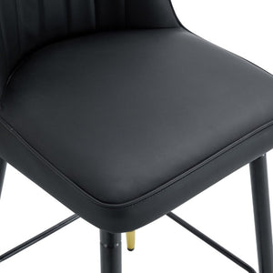 English Elm Modern Black PU Leather Bar Stools Set of 2 with Gold Accent Ring and Footrest W1151P210453