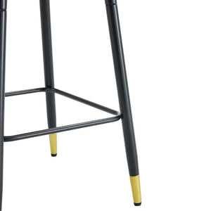 English Elm Modern Black PU Leather Bar Stools Set of 2 with Gold Accent Ring and Footrest W1151P210453