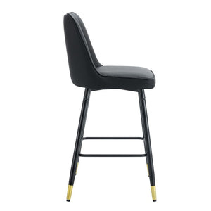 English Elm Modern Black PU Leather Bar Stools Set of 2 with Gold Accent Ring and Footrest W1151P210453
