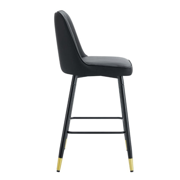 English Elm Modern Black PU Leather Bar Stools Set of 2 with Gold Accent Ring and Footrest W1151P210453