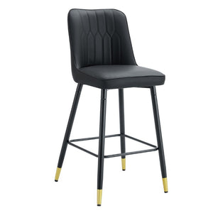 English Elm Modern Black PU Leather Bar Stools Set of 2 with Gold Accent Ring and Footrest W1151P210453