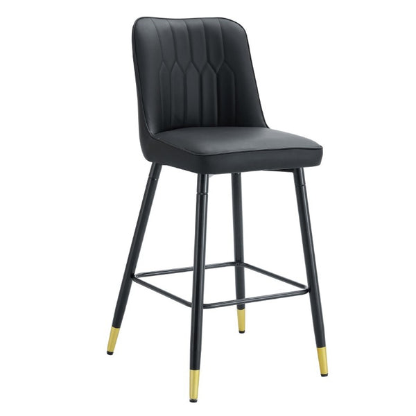 English Elm Modern Black PU Leather Bar Stools Set of 2 with Gold Accent Ring and Footrest W1151P210453