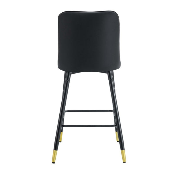 English Elm Modern Black PU Leather Bar Stools Set of 2 with Gold Accent Ring and Footrest W1151P210453