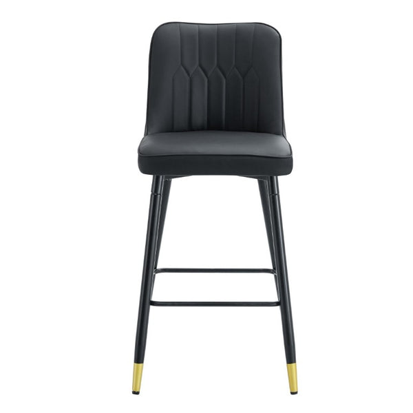 English Elm Modern Black PU Leather Bar Stools Set of 2 with Gold Accent Ring and Footrest W1151P210453