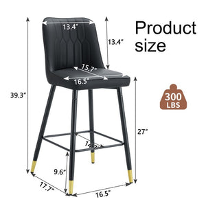 English Elm Modern Black PU Leather Bar Stools Set of 2 with Gold Accent Ring and Footrest W1151P210453