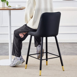 English Elm Modern Black PU Leather Bar Stools Set of 2 with Gold Accent Ring and Footrest W1151P210453