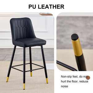 English Elm Modern Black PU Leather Bar Stools Set of 2 with Gold Accent Ring and Footrest W1151P210453