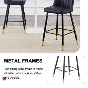 English Elm Modern Black PU Leather Bar Stools Set of 2 with Gold Accent Ring and Footrest W1151P210453