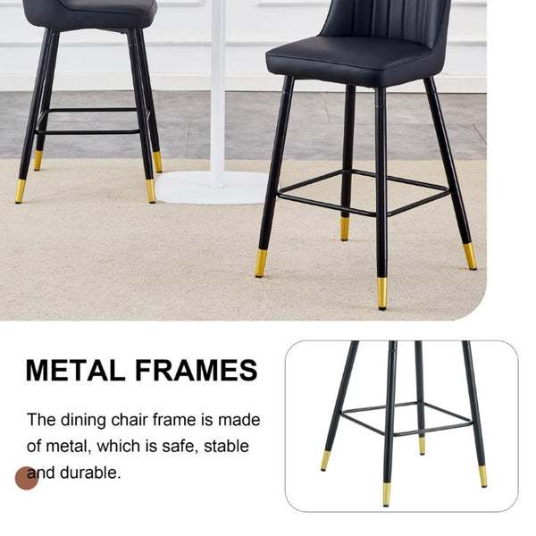 English Elm Modern Black PU Leather Bar Stools Set of 2 with Gold Accent Ring and Footrest W1151P210453