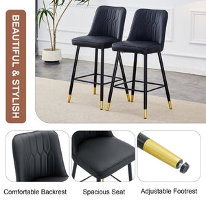English Elm Modern Black PU Leather Bar Stools Set of 2 with Gold Accent Ring and Footrest W1151P210453