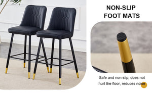 English Elm Modern Black PU Leather Bar Stools Set of 2 with Gold Accent Ring and Footrest W1151P210453
