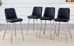 English Elm Modern Black Faux Leather Bar Stools Set of 2 with Silver Metal Legs and Footrest W1151P211979