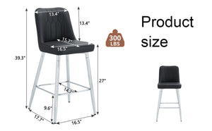 English Elm Modern Black Faux Leather Bar Stools Set of 2 with Silver Metal Legs and Footrest W1151P211979