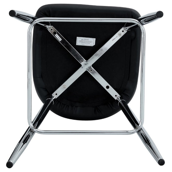 English Elm Modern Black Faux Leather Bar Stools Set of 2 with Silver Metal Legs and Footrest W1151P211979