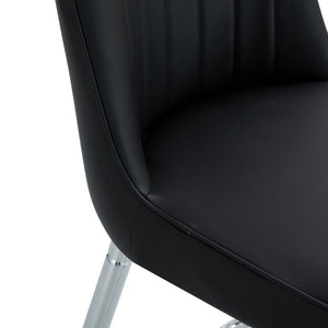 English Elm Modern Black Faux Leather Bar Stools Set of 2 with Silver Metal Legs and Footrest W1151P211979