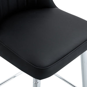 English Elm Modern Black Faux Leather Bar Stools Set of 2 with Silver Metal Legs and Footrest W1151P211979