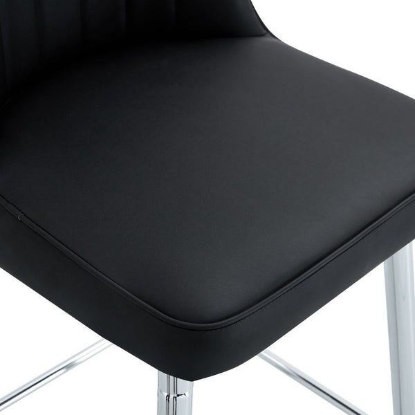 English Elm Modern Black Faux Leather Bar Stools Set of 2 with Silver Metal Legs and Footrest W1151P211979