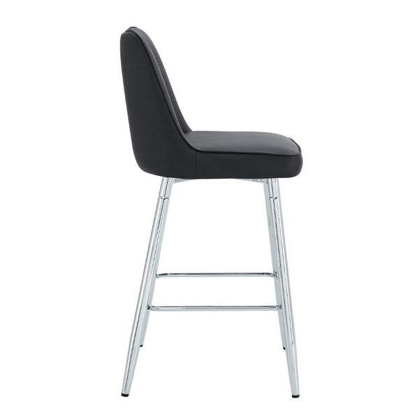 English Elm Modern Black Faux Leather Bar Stools Set of 2 with Silver Metal Legs and Footrest W1151P211979