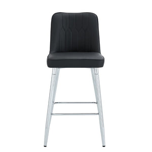 English Elm Modern Black Faux Leather Bar Stools Set of 2 with Silver Metal Legs and Footrest W1151P211979