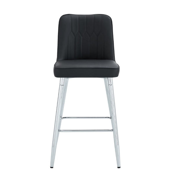 English Elm Modern Black Faux Leather Bar Stools Set of 2 with Silver Metal Legs and Footrest W1151P211979
