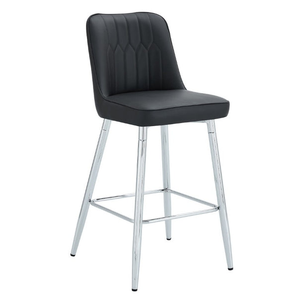 English Elm Modern Black Faux Leather Bar Stools Set of 2 with Silver Metal Legs and Footrest W1151P211979