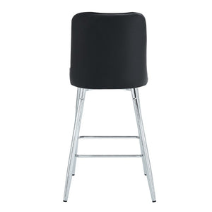 English Elm Modern Black Faux Leather Bar Stools Set of 2 with Silver Metal Legs and Footrest W1151P211979
