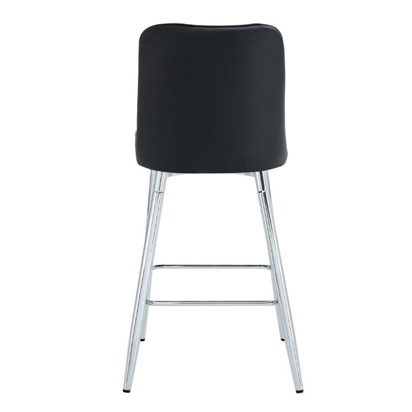 English Elm Modern Black Faux Leather Bar Stools Set of 2 with Silver Metal Legs and Footrest W1151P211979