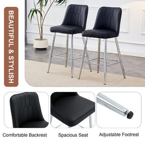 English Elm Modern Black Faux Leather Bar Stools Set of 2 with Silver Metal Legs and Footrest W1151P211979
